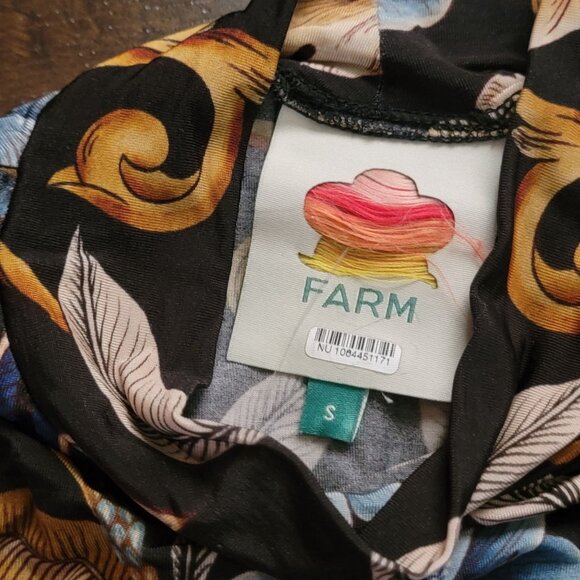 Farm Rio Black Flowerful Garden Jersey Blouse Womens S Mesh Floral Boho Chic - Picture 4 of 8